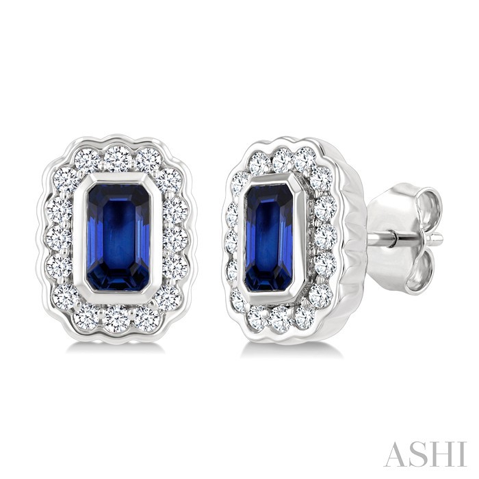 Bold Emerald Shape Gemstone & Diamond Earrings