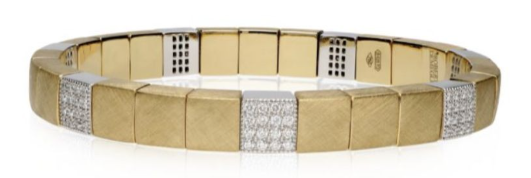 Matte 18K Yellow Gold Stretch Bracelet with 7 Diamond Stations by Roberto Demeglio at Deutsch Fine Jewelry