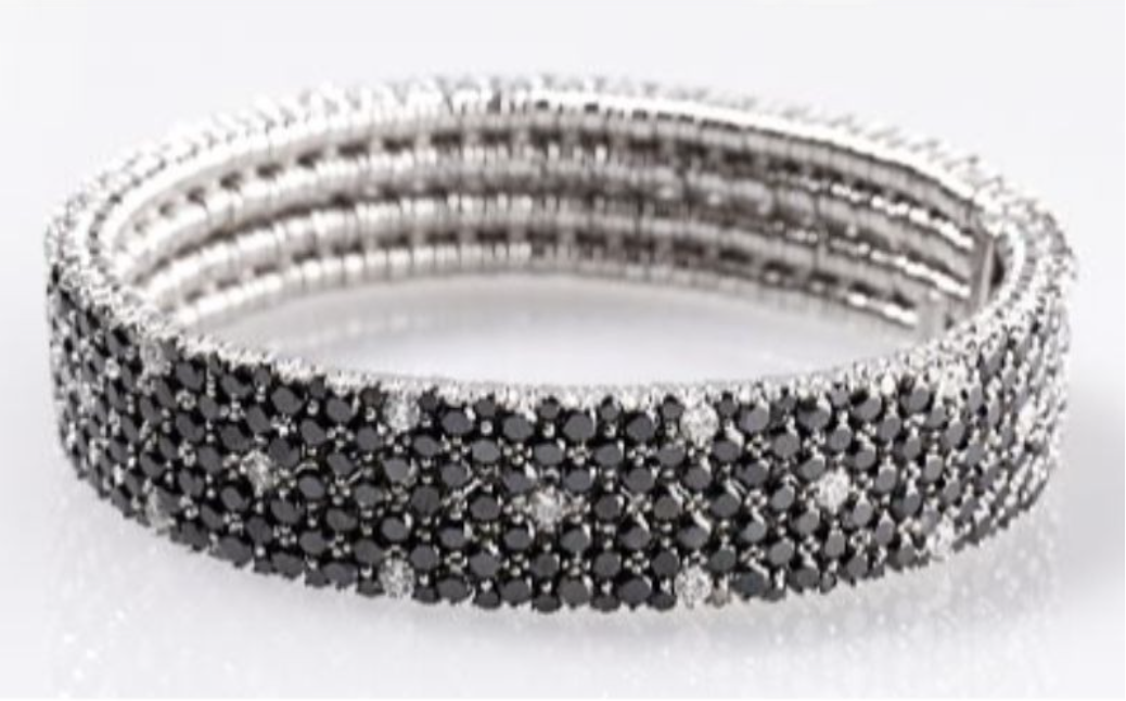4 Row Black Diamond and Diamond Spot Stretch Bracelet by Robert Demeglio at Deutsch Fine Jewelry