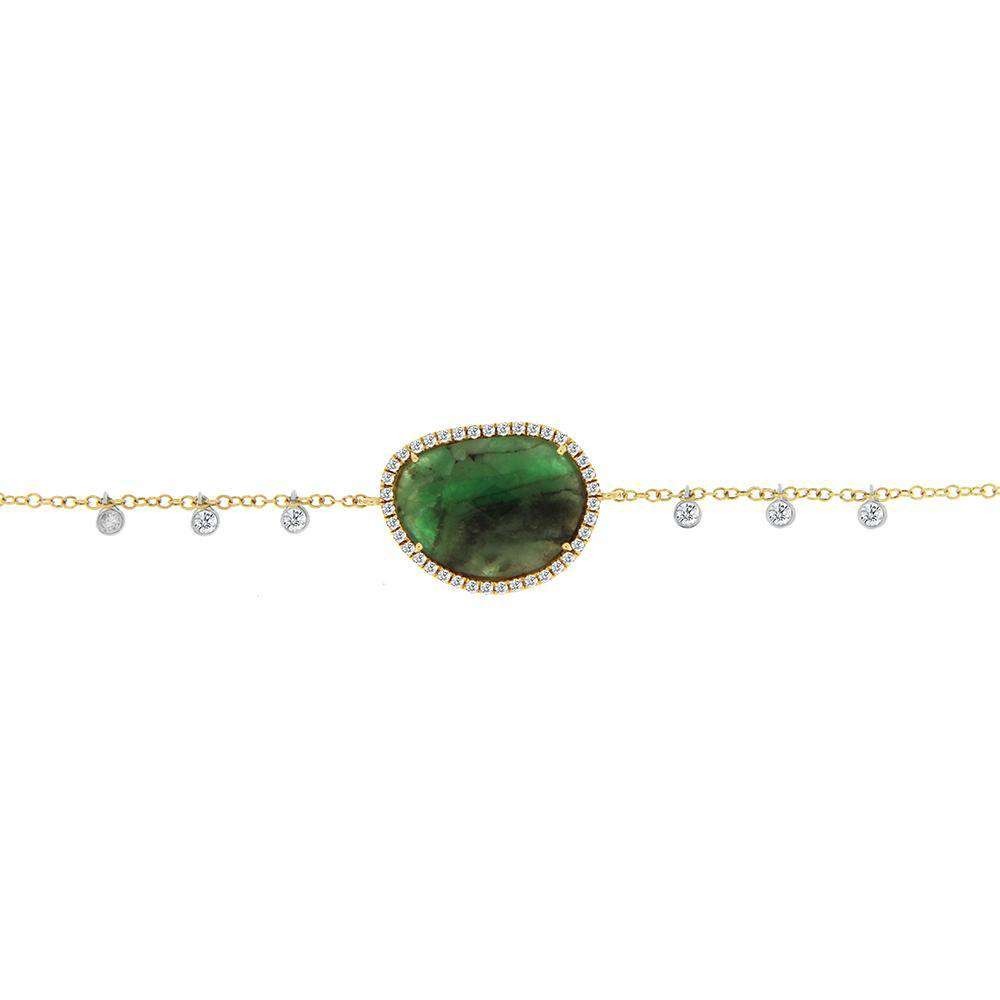 Two-Toned Natural Emerald Halo Charm Bracelet by Meira T, available at Deutsch Fine Jewelry in Houston, Texas.
