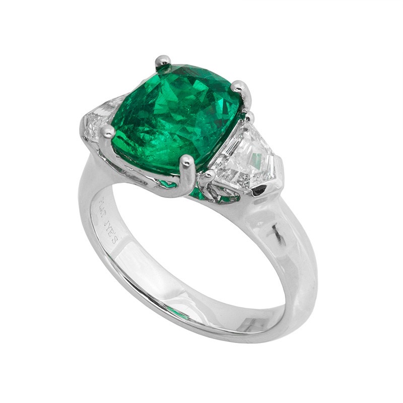 Elegant Emerald and Fancy Diamond Ring by Jye’s, available at Deutsch Fine Jewelry in Houston, Texas.
