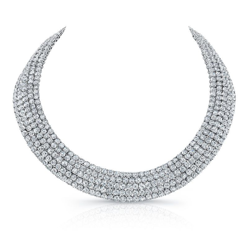 Bold Norman Silverman Necklace with five rows of brilliant round diamonds, available at Deutsch Fine Jewelry in Houston, Texas.