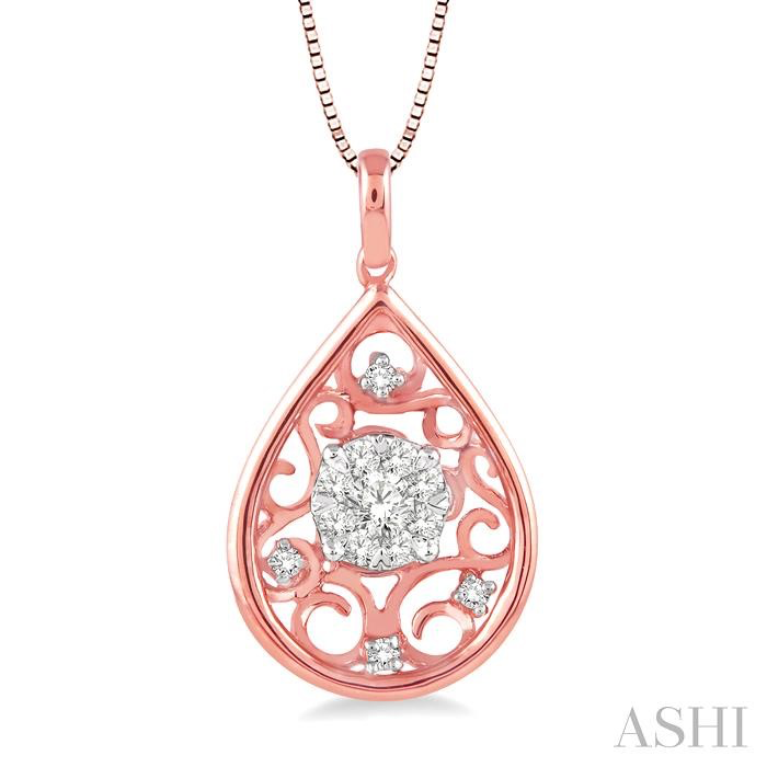Gorgeous Ashi Lovebright Pear Shape Diamond Pendant in rose gold with 9 stunning diamonds of various sizes, available at Deutsch Fine Jewelry in Houston, Texas.