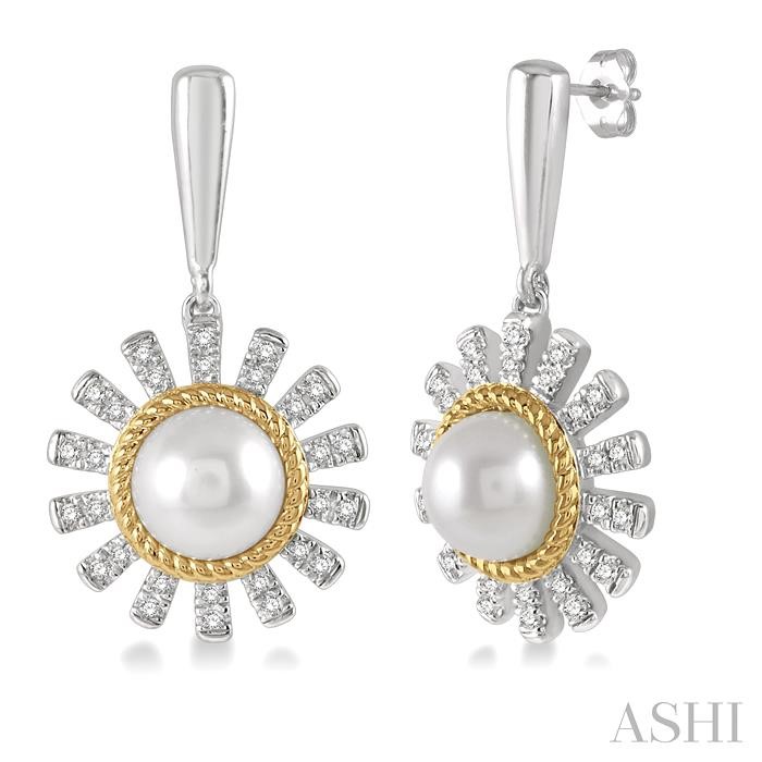 Sunflower-Shaped Pearl and Diamond Earrings by Ashi, available at Deutsch Fine Jewelry in Houston, TX.