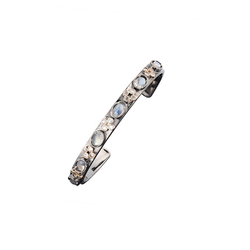 Sleek Moonstone and Diamond Cuff Bracelet by John Apel, available at Deutsch Fine Jewelry in Houston, TX.
