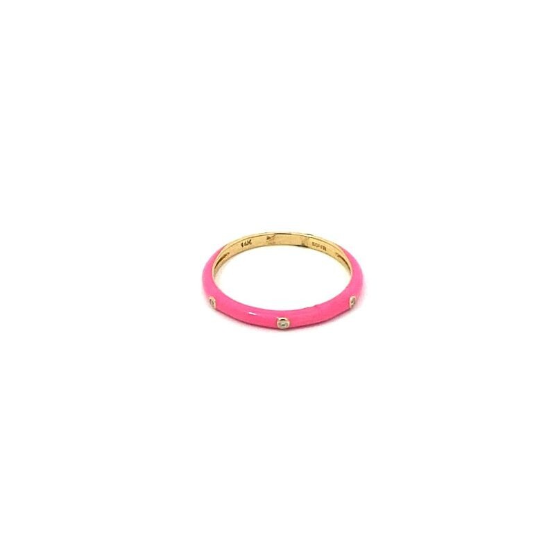 Vibrant Deutsch Signature Pink Enamel Ring with 3 Diamonds, available at Deutsch Fine Jewelry in Houston, Texas.