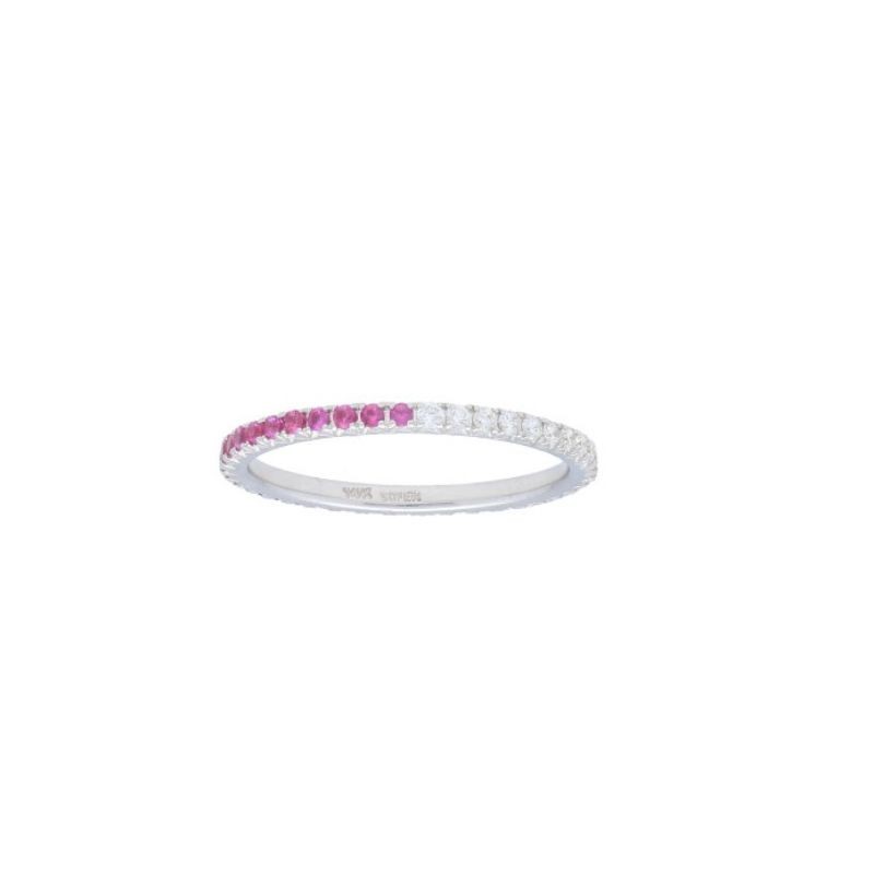 Sleek Deutsch Signature Pave Eternity Stackable Band with Ruby and Diamond, available at Deutsch Fine Jewelry in Houston, Texas.