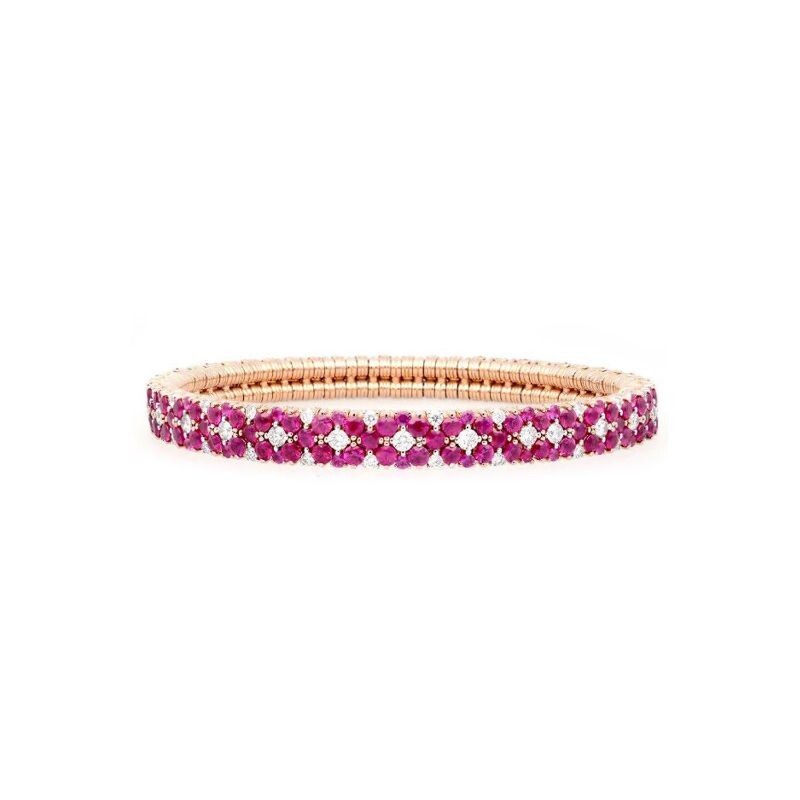 Gorgeous 2 Row Diamond and Ruby Stretch Bracelet by Robert Demeglio, available at Deutsch Fine Jewelry in Houston, Texas.