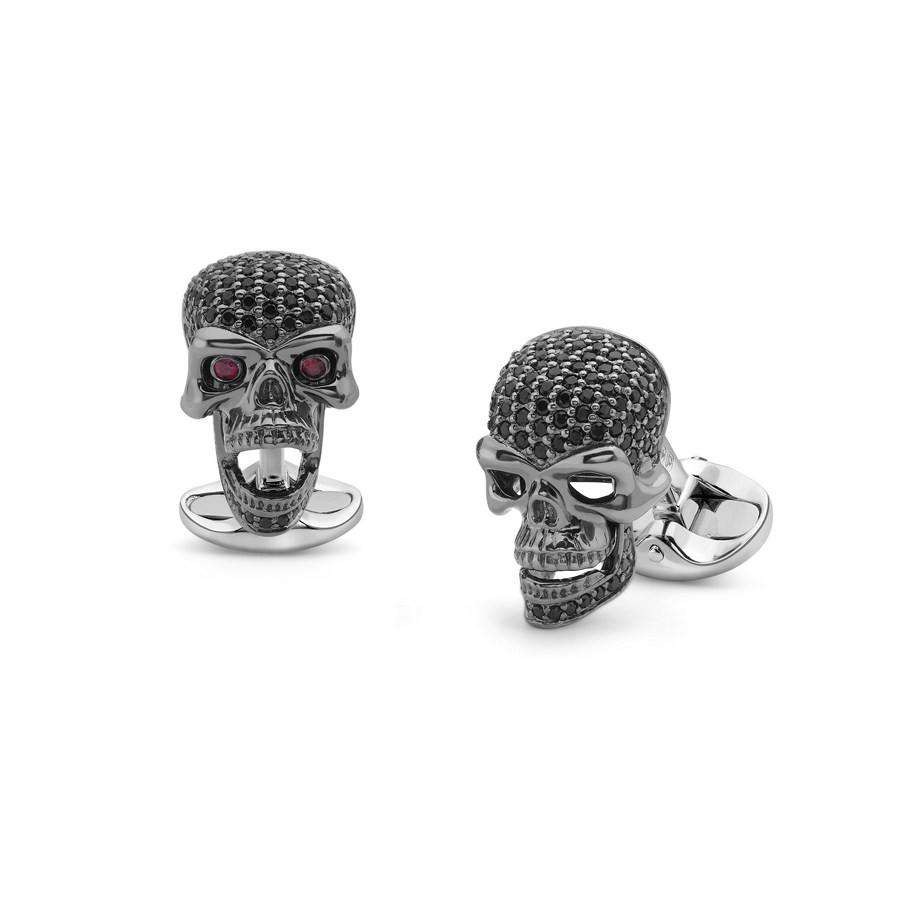 Edgy Black Spinel Skull Cufflinks by Deakin & Francis, available at Deutsch Fine Jewelry in Houston, Texas.