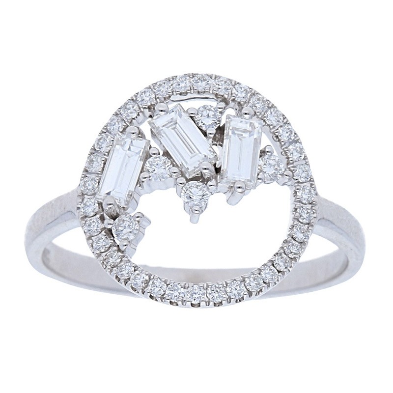 Abstract Open Circle with Baguette Diamond Ring, available at Deutsch Fine Jewelry in Houston, Texas.