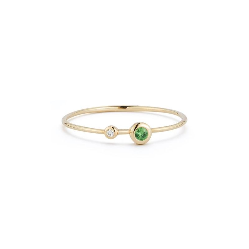 Dainty Deutsch Signature Two-Bezel Diamond and Tsavorite Thin Band, available at Deutsch Fine Jewelry