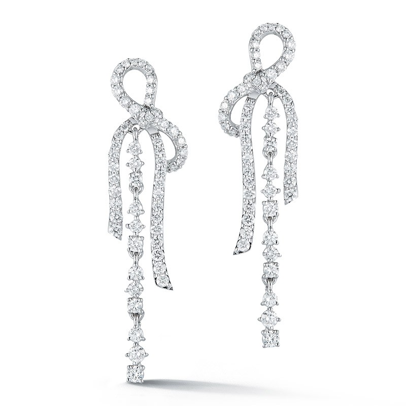 Stunning Deutsch Signature Diamond Bow Chandelier Drop Earrings, available at Deutsch Fine Jewelry in Houston, Texas.