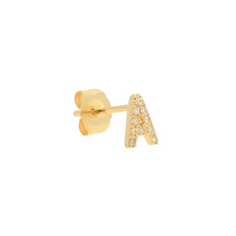 Yellow gold and diamond Deutsch Signature Single Initial Stud Earring, available at Deutsch Fine Jewelry in Houston, Texas.