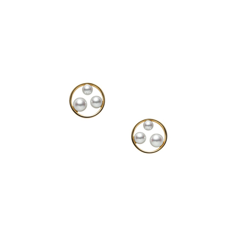Mikimoto 18K Yellow Gold Japan Collections Cluster Pearl Stud Earrings, available at Deutsch Fine Jewelry in Houston, Texas.