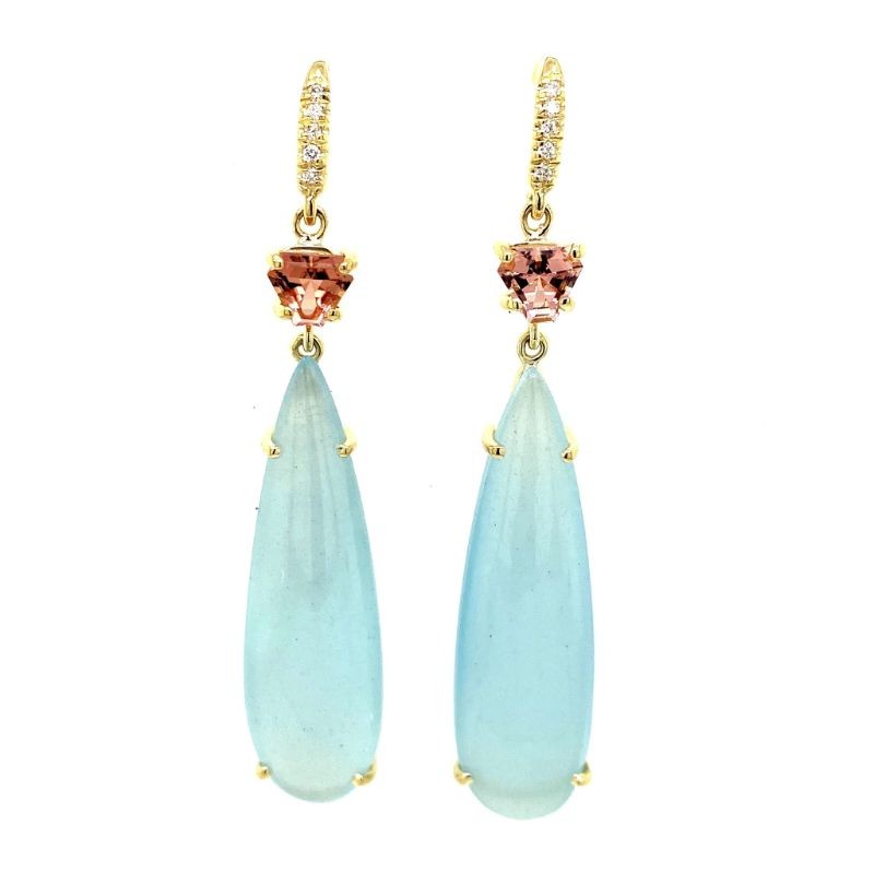 Whimsical Tourmaline and Aquamarine 2 Stone Joyce Earrings by Lauren K, available at Deutsch Fine Jewelry in Houston, Texas.