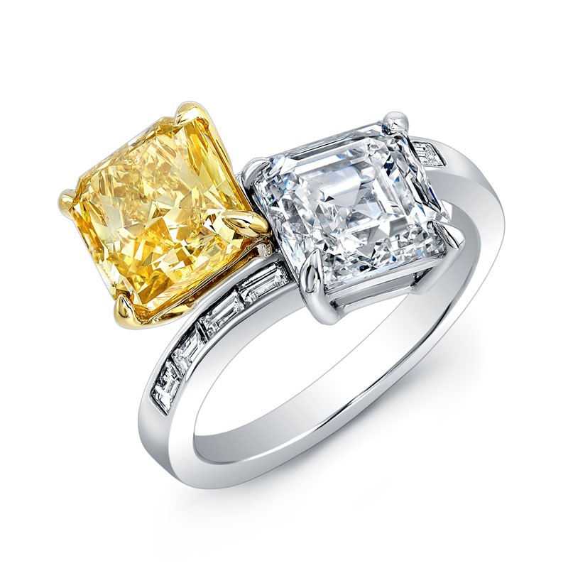 Two-Stone yellow diamond and white diamond engagement ring from Norman Silverman, available at Deutsch Fine Jewelry in Houston, Texas.