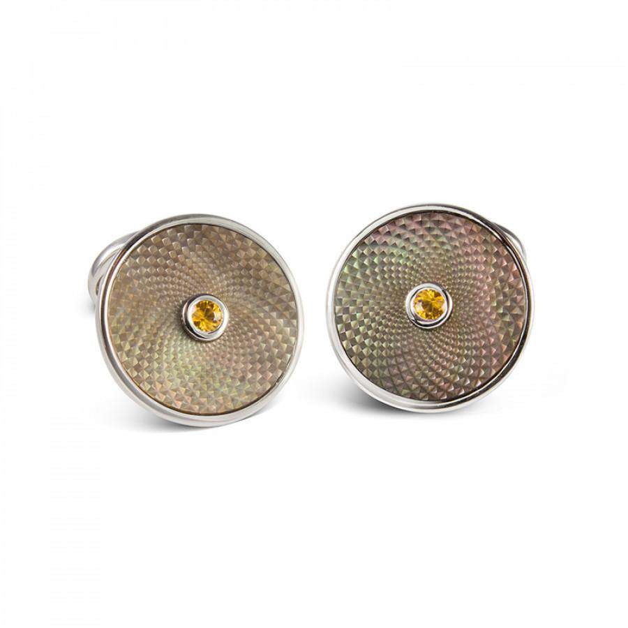 Sleek Grey Mother Of Pearl Cufflinks by Deakin & Francis, available at Deutsch Fine Jewelry in Houston, Texas.