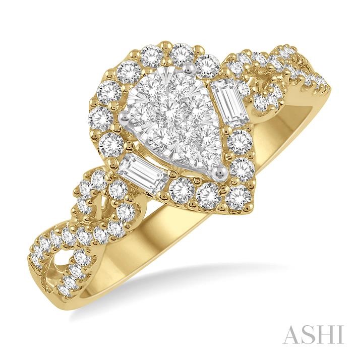 Yellow Gold Pear Shape Halo Lovebright Diamond Engagement Ring by Ashi, available at Deutsch Fine Jewelry in Houston, Texas.