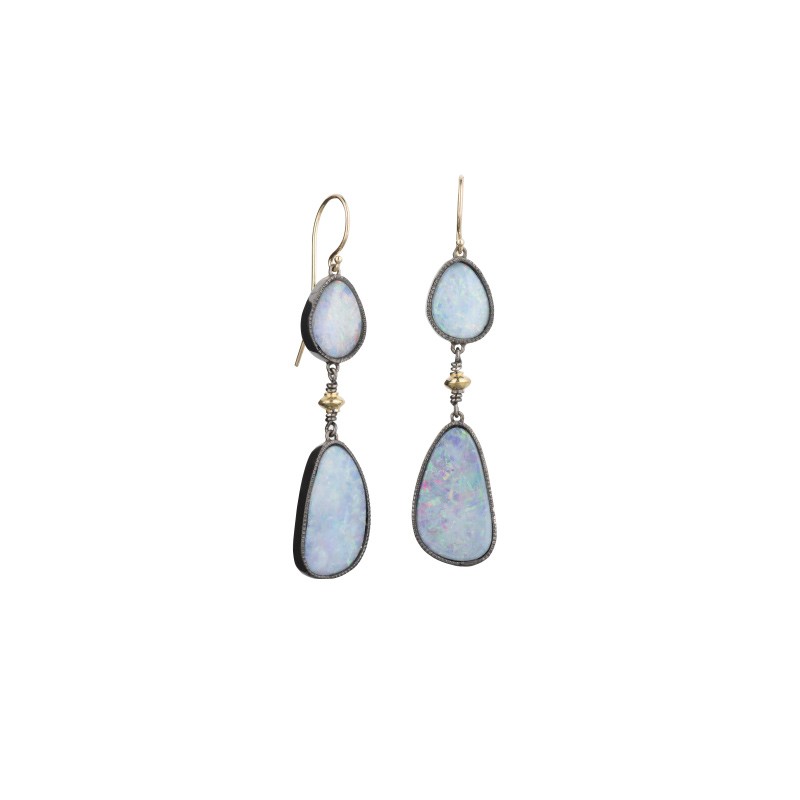 Edgy white Opal Drop Earrings by John Apel, available at Deutsch Fine Jewelry in Houston, Texas.