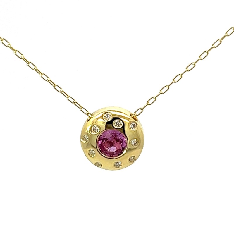 Whimsical Pink Sapphire Bella Necklace by Lauren K, available at Deutsch Fine Jewelry in Houston, Texas.