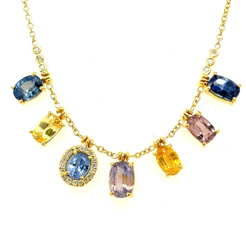 Prismatic Multicolor Sapphire Fringe Necklace by Lauren K, available at Deutsch Fine Jewelry in Houston, Texas.