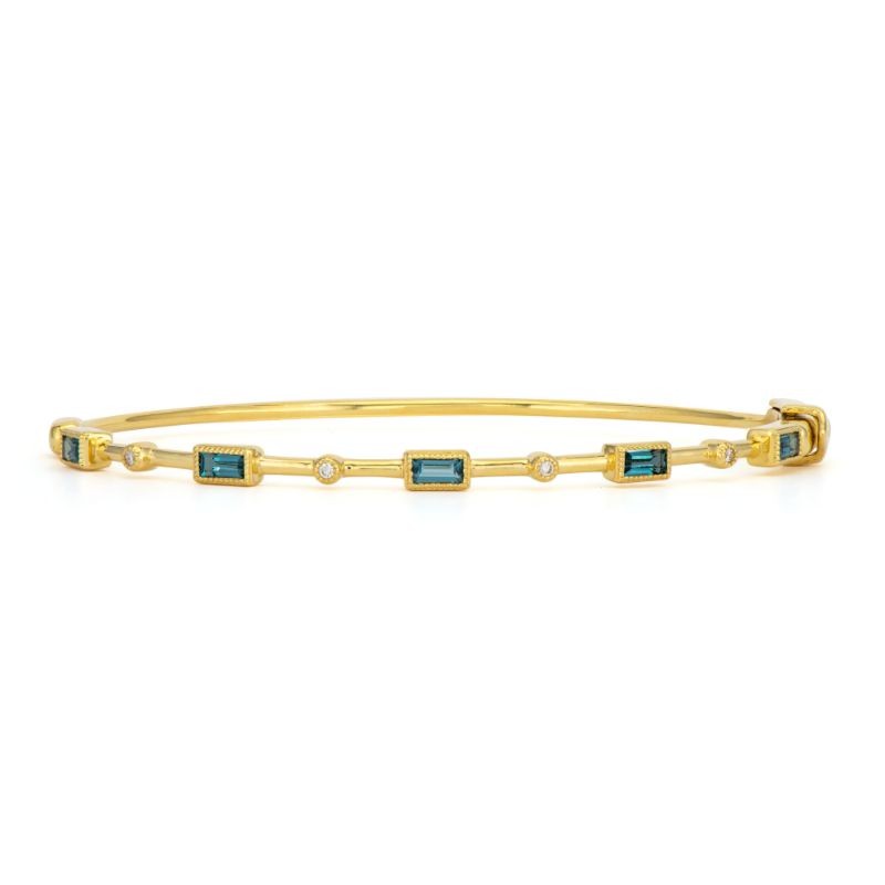 Delicate Blue Topaz Diamond Bracelet in yellow gold by Jude Frances, available at Deutsch Fine Jewelry in Houston, Texas.