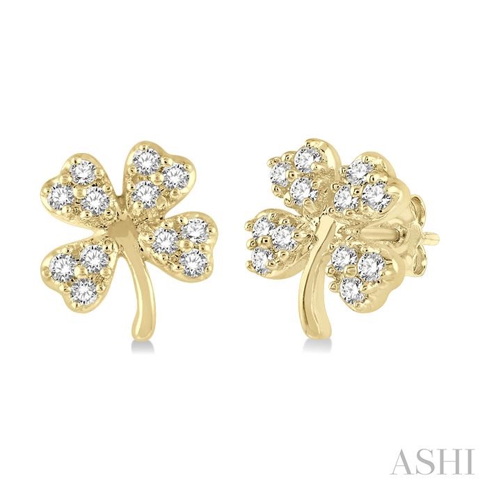 Gorgeous yellow gold Clover Petite Diamond Fashion Earrings by Ashi, available at Deutsch Fine Jewelry in Houston, Texas.