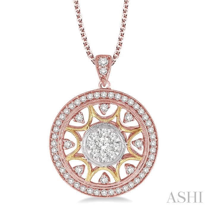 Sunburst mixed metal Lovebright Diamond Pendant with yellow gold, rose gold, and white gold by Ashi, available at Deutsch Fine Jewelry in Houston, Texas.
