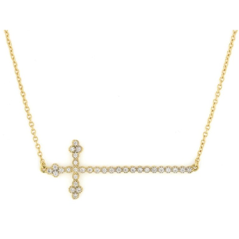 Elegant Provence Champagne Delicate Cross Bar Necklace by Jude Frances, available at Deutsch Fine Jewelry in Houston, Texas.