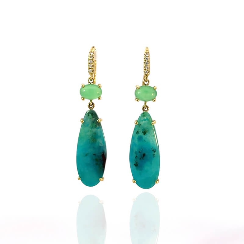 Deep Green Silica 2 Joyce Drop Earrings by Lauren K, available at Deutsch Fine Jewelry in Houston, Texas.