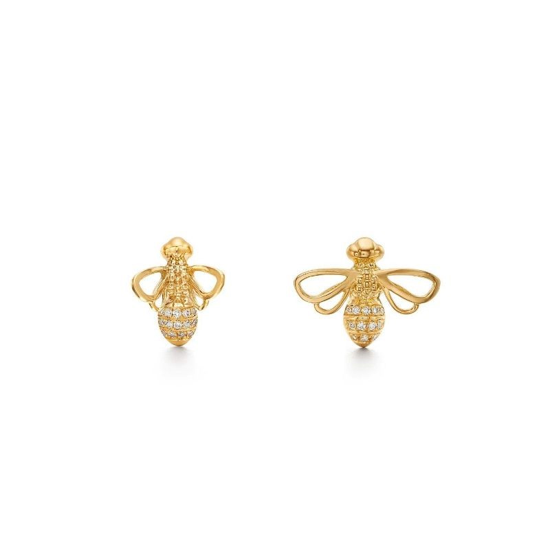 Yellow gold and diamond 18K Temple St. Clair Busy Bee Earrings, available at Deutsch Fine Jewelry in Houston, Texas.