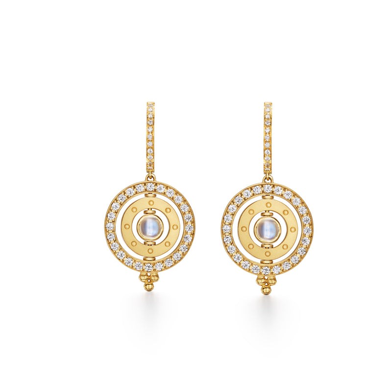 Celestially-inspired, kinetic 18k Diamond 3X Orbit Earrings by Temple St. Clair, available at Deutsch Fine Jewelry in Houston, Texas.