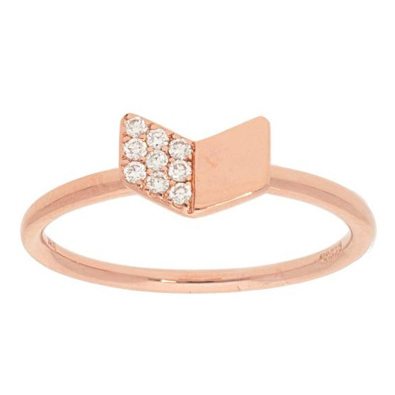 Rose gold Deutsch Signature Diamond Pavé and High Polished Chevron Shape Ring, available at Deutsch Fine Jewelry in Houston, Texas.