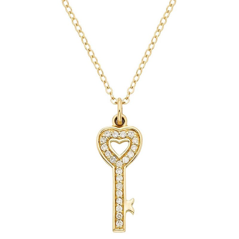 Shining yellow gold Deutsch Signature Pave Heart Shape Key Pendant, available at Deutsch Fine Jewelry in Houston, Texas.