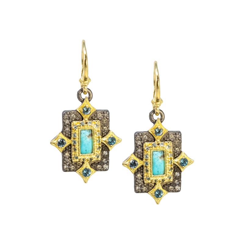 Old world Turquoise and London Blue Drop Earrings by Armenta, available at Deutsch Fine Jewelry in Houston, Texas.