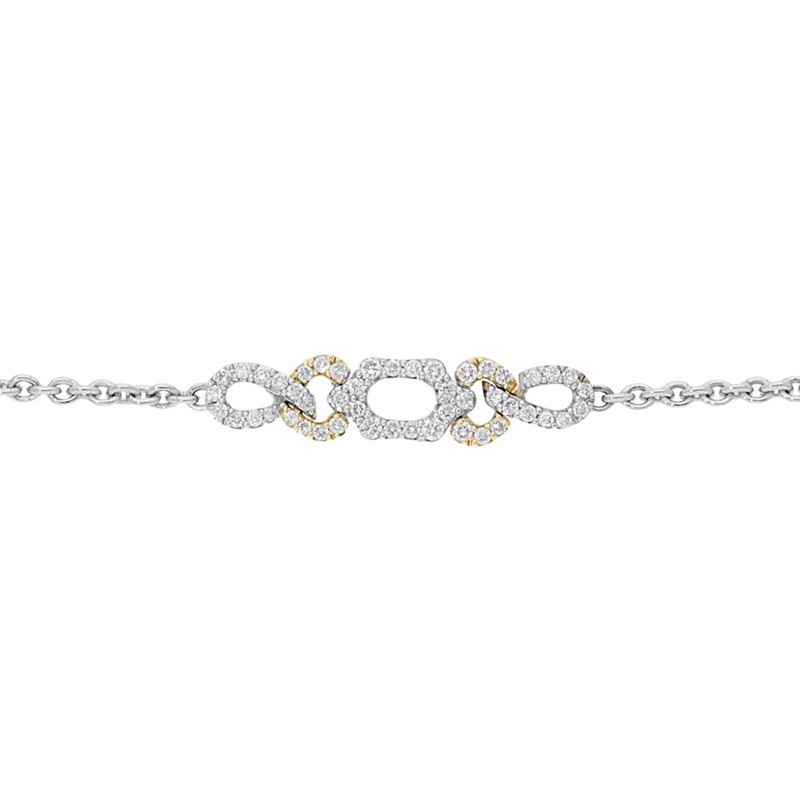 Bright white and yellow gold Deutsch Signature Swirl Link Bracelet, available at Deutsch Fine Jewelry in Houston, Texas.