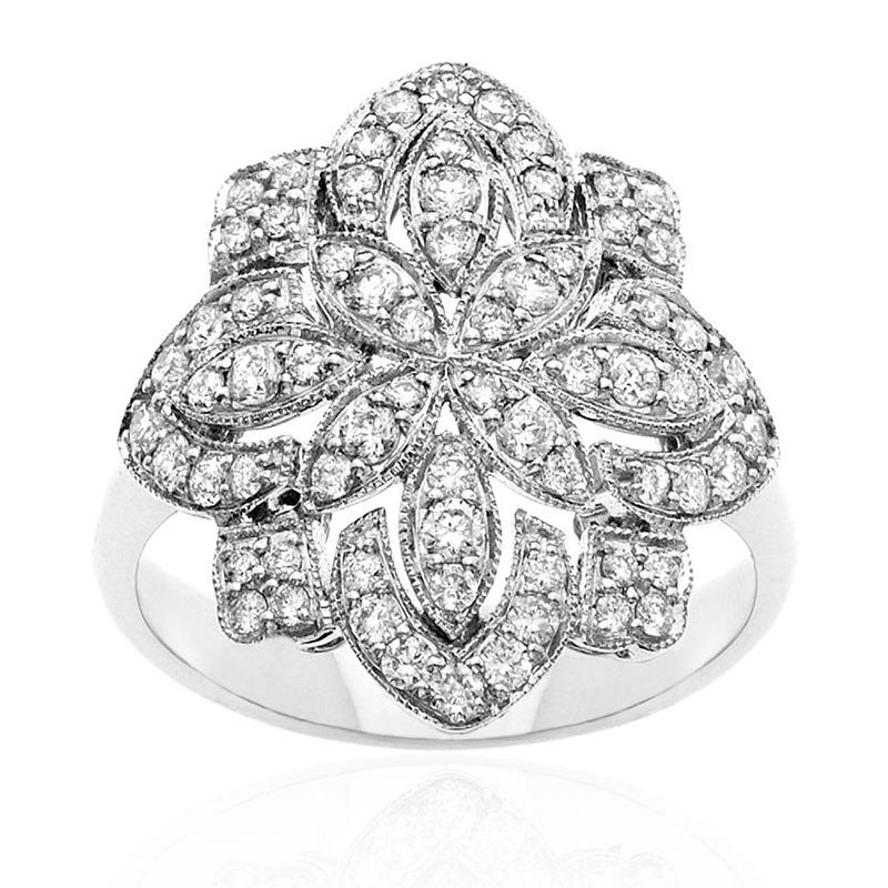 Stately Deutsch Signature Diamond Antique Flower Ring, available at Deutsch Fine Jewelry in Houston, Texas.