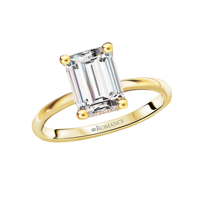 Deutsch Signature Romance Emerald Cut Diamond Hidden Halo Engagement Ring