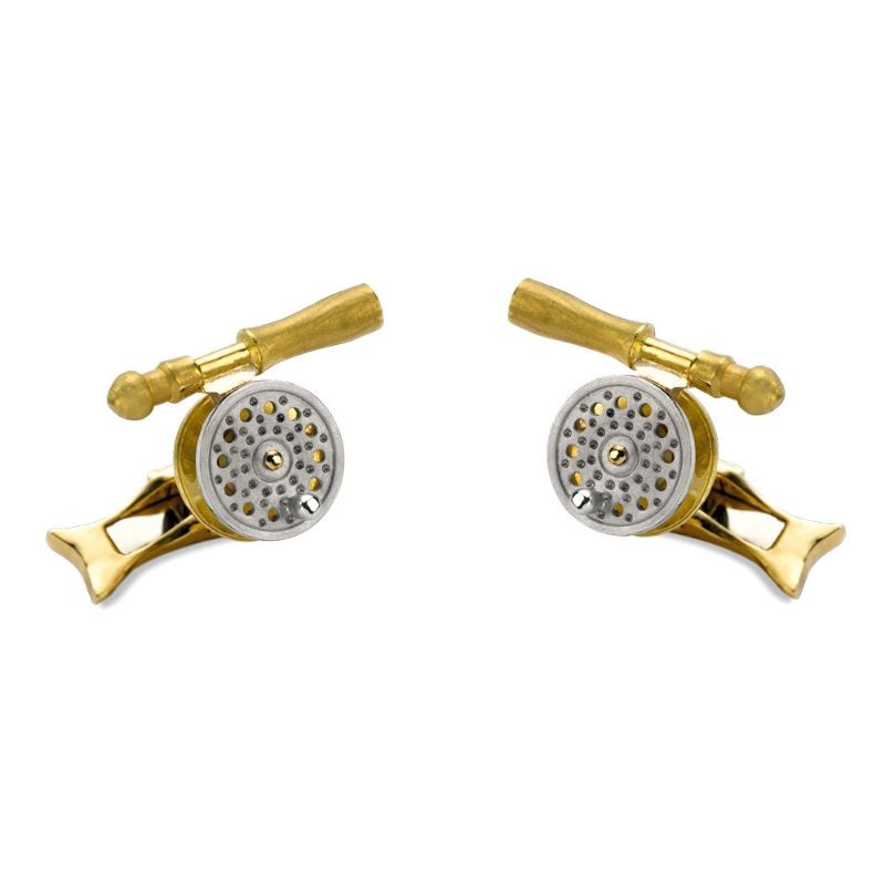 Deakin & Francis Yellow And White Gold Fishing Reel And Rod Cufflinks