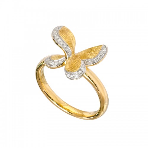 Jyes's Round Diamond Pave Edge Florentine Centre Butterfly Ring