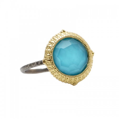 Armenta 18K Yellow Gold & Blackened Sterling Silver Turquoise Round Pointed Statement Ring