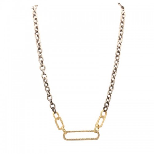 Armenta Chain Link Necklace With Pave Paperclip