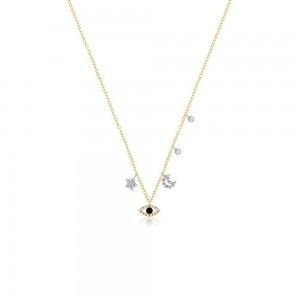 Meira T Dainty Moon Star and Eye Charm Necklace