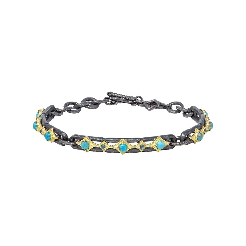 Armenta  Round Turquoise with London Blue Topaz Stones Crivelli Stations Bracelet
