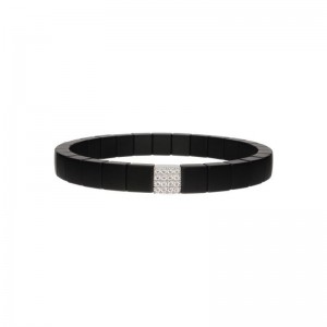 Matte Black Ceramic Stretch Bracelet with 1 Diamond Station
