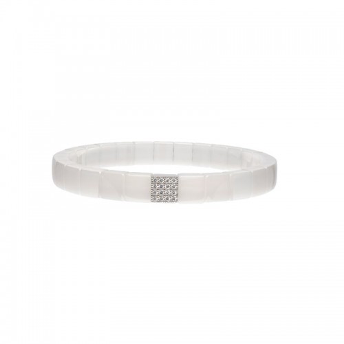 White Ceramic Stretch Bracelet with 1 Diamond Station