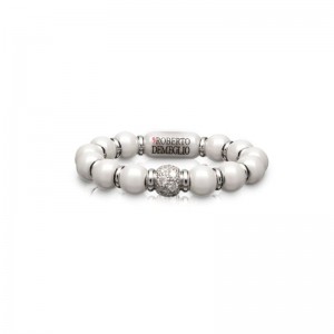 4mm White Ceramic Stretch Ring with 1 Diamond Bead and Gold Rodells
