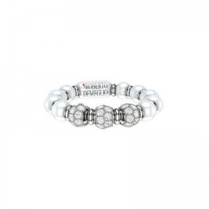 4mm White Ceramic Stretch Ring with 3 Diamond Beads and Gold Rodells