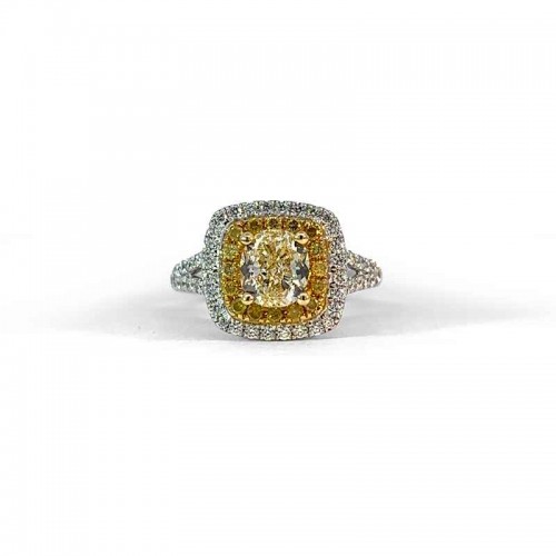 18K Yellow Gold/White Gold Diamond Pave Halo Split Halfway Engagement Ring