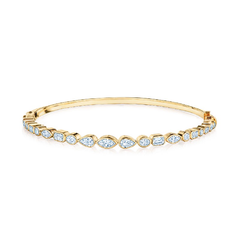 Kwiat Yellow Gold Fancy Shape Diamond Bezel Set Bangle